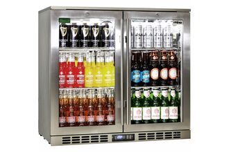 Rhino 240 Can 2 Door Heated Glass Bar Fridge (Stainless Steel)