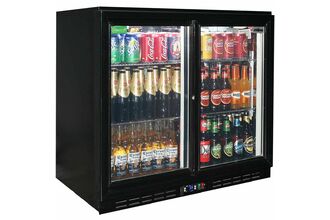 Rhino 240 Can 2 Glass Sliding Door Bar Fridge Commercial Grade (Black)