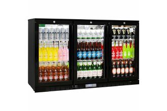 Rhino 350 Can 3 Glass Door Bar Fridge Commercial Grade (Black)