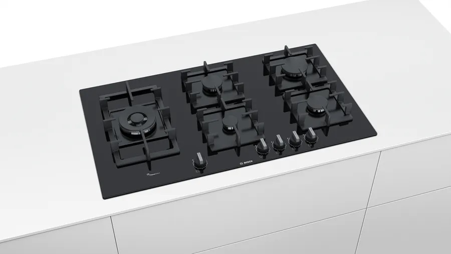 BOSCH 900mm 5 Burner Gas Cooktop (Series 6) (Black Glass) Ballarat Appliances
