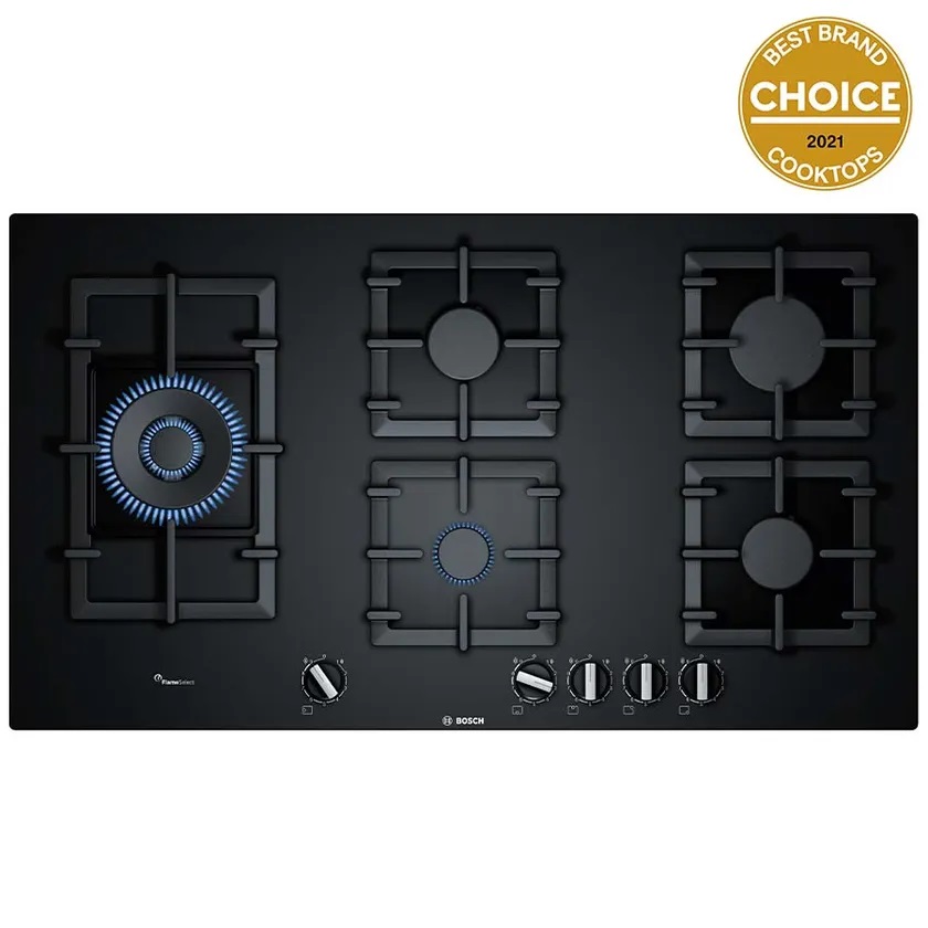 BOSCH 900mm 5 Burner Gas Cooktop (Series 6) (Black Glass) Ballarat